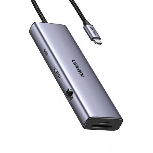 Adapter Ugreen CM498 USB-C to 2xUSB-A + USB-C + HDMI + SD/TF + PD, hall цена и информация | USB jagajad, adapterid | kaup24.ee