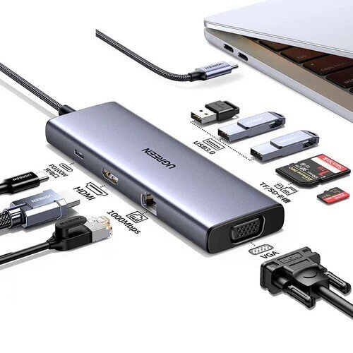 Adapter Ugreen CM498 USB-C to 2xUSB-A + USB-C + HDMI + SD/TF + PD, hall цена и информация | USB jagajad, adapterid | kaup24.ee