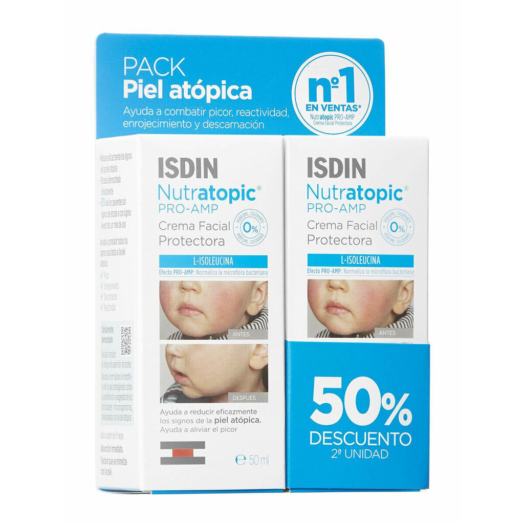 Atoopilise näonaha kreem lastele Isdin Nutratopic Pro-AMP Atopic Skin Facial Cream, 2x50 ml цена и информация | Laste ja ema kosmeetika | kaup24.ee