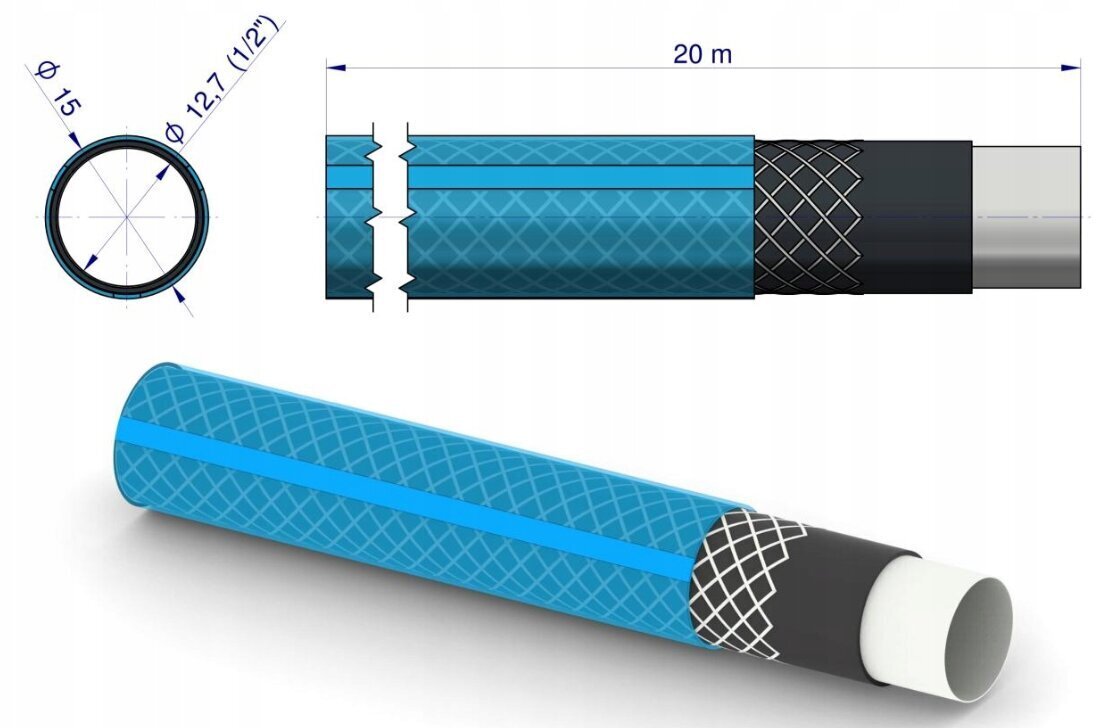 Aiavoolik Teger Standard Plus, 1/2", 20m hind ja info | Kastekannud, voolikud, niisutus | kaup24.ee