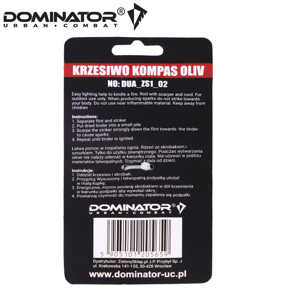 Tulesüütaja, Magneesiumist tulemasin koos kompassiga Dominator Urban Combat, 7x0,8cm цена и информация | Muu matkavarustus | kaup24.ee