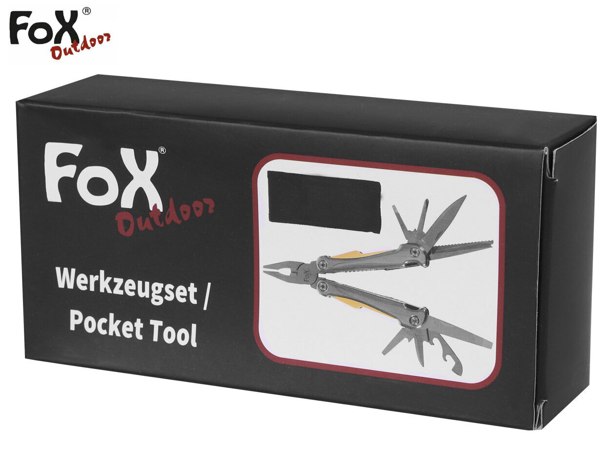 Multifunktsionaalne tööriist Multitool Fox Outdoor 9 tööriista kollane suur + kohver hind ja info | Taskunoad, multifunktsionaalsed tööriistad | kaup24.ee