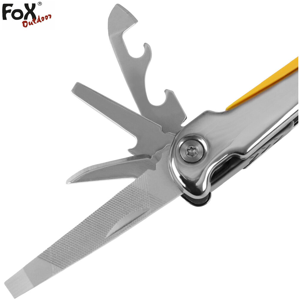 Multifunktsionaalne tööriist Multitool Fox Outdoor 9 tööriista kollane suur + kohver hind ja info | Taskunoad, multifunktsionaalsed tööriistad | kaup24.ee