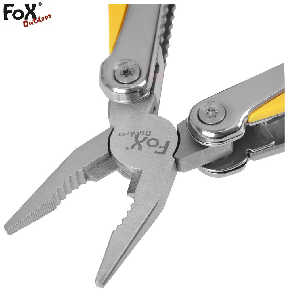 Multifunktsionaalne tööriist Multitool Fox Outdoor 9 tööriista kollane suur + kohver hind ja info | Taskunoad, multifunktsionaalsed tööriistad | kaup24.ee