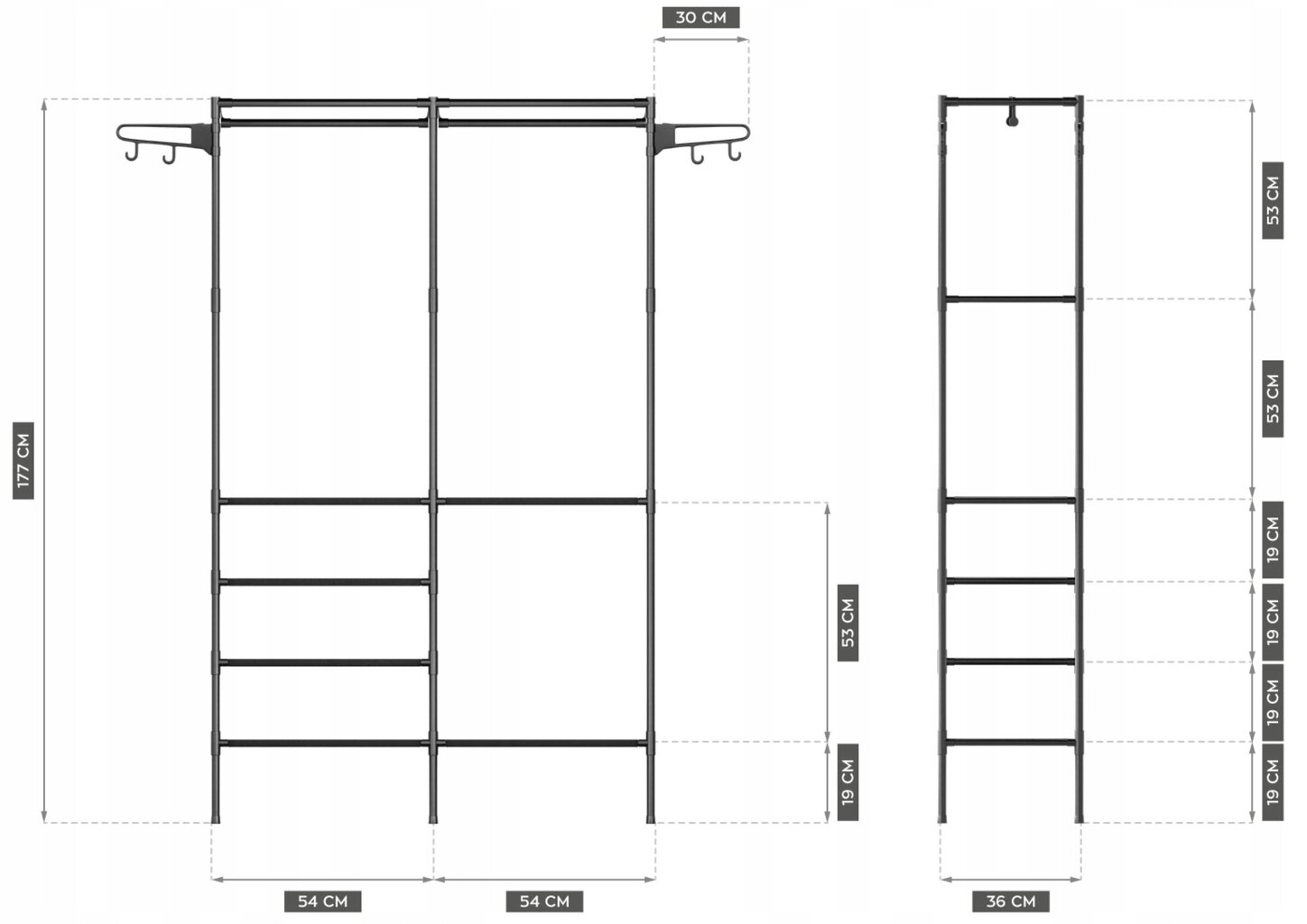 Riidepuu Markadler, 177x108x36 cm, must hind ja info | Nagid | kaup24.ee