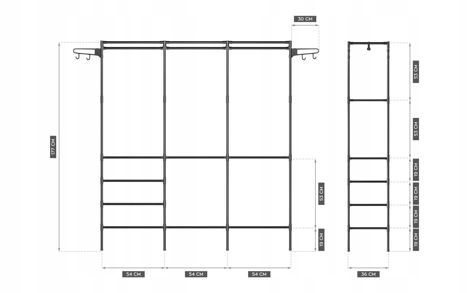 Riidestange Markadler, 177x162x36 cm, must hind ja info | Nagid | kaup24.ee