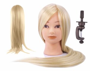 Тренировочная парикмахерская голова блондинка синтетические волосы 60 см цена и информация | Аксессуары для волос | kaup24.ee