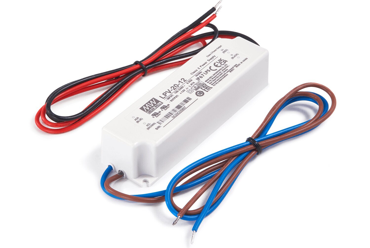 Mean Well LPV-20-12 12V 20W 1.67A IP67 modulaarne toiteallikas 12V 20W 1.67A цена и информация | Toiteplokid | kaup24.ee