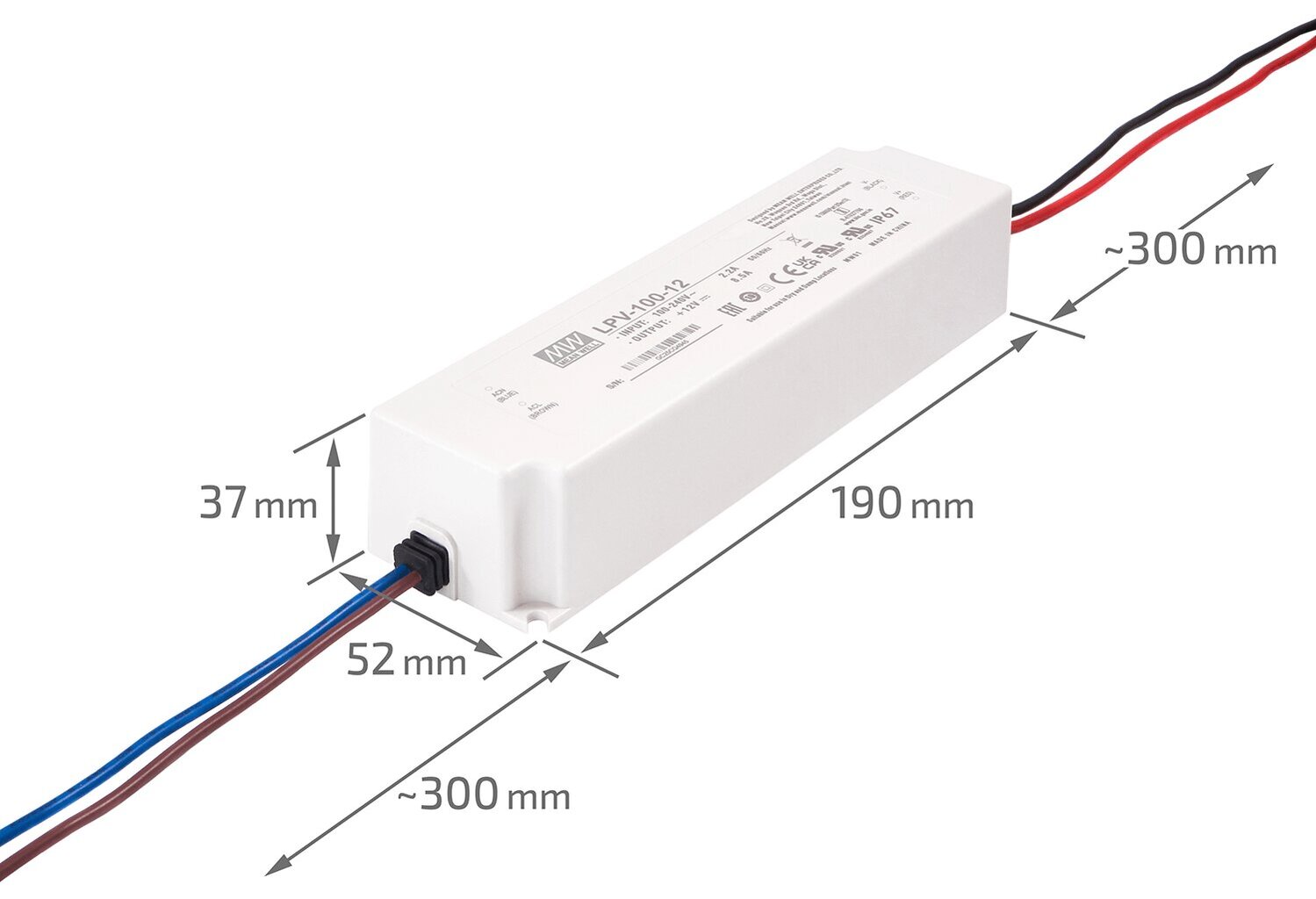 Mean Well modulaarne toiteallikas 12V LPV-100-12 100W 8,5A IP67 hind ja info | Toiteplokid | kaup24.ee