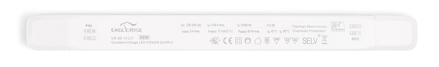 Eaglerise 12V 60W 5A konstantse pingega toiteallikas IP20 hind ja info | Toiteplokid | kaup24.ee