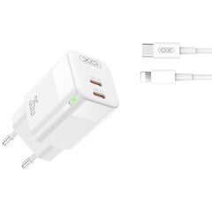 XO wall charger CE07 PD 35W 2x USB-C white + USB-C - Lightning cable цена и информация | Зарядные устройства для телефонов | kaup24.ee