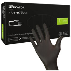 MERCATOR NITRYLEX BLACK Нитриловые перчатки черного цвета размер S 100 штук цена и информация | Рабочие перчатки | kaup24.ee