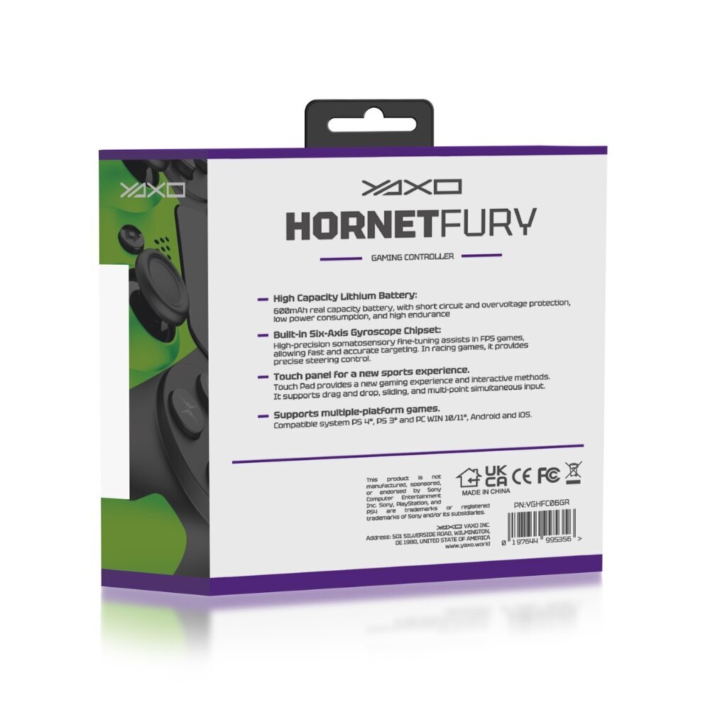 Yaxo Hornet Fury PS4, juhtmevaba YGHFC06GR, roheline hind ja info | Mängupuldid | kaup24.ee