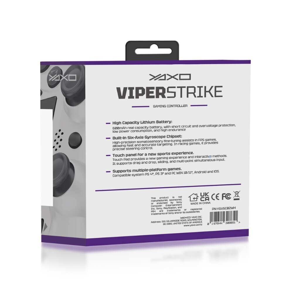 Yaxo Viper Strike PS4 kontroller, valge hind ja info | Mängupuldid | kaup24.ee