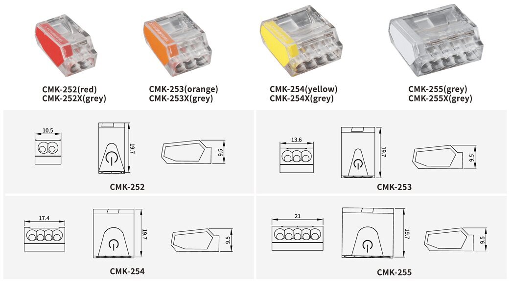 Kiirliitmik CMK-255 - kaablile - 5x 0,75 kuni 2,5 mm², 50tk цена и информация | Tekstiilkaablid ja elektriklemmid | kaup24.ee