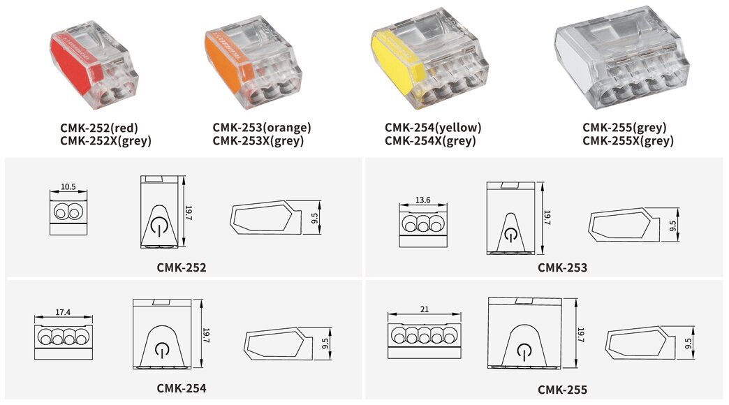 Kiirühendusmuhv CMK-253 - juhtmetele - 3x 0,75 kuni 2,5 mm², 50 tk hind ja info | Tekstiilkaablid ja elektriklemmid | kaup24.ee