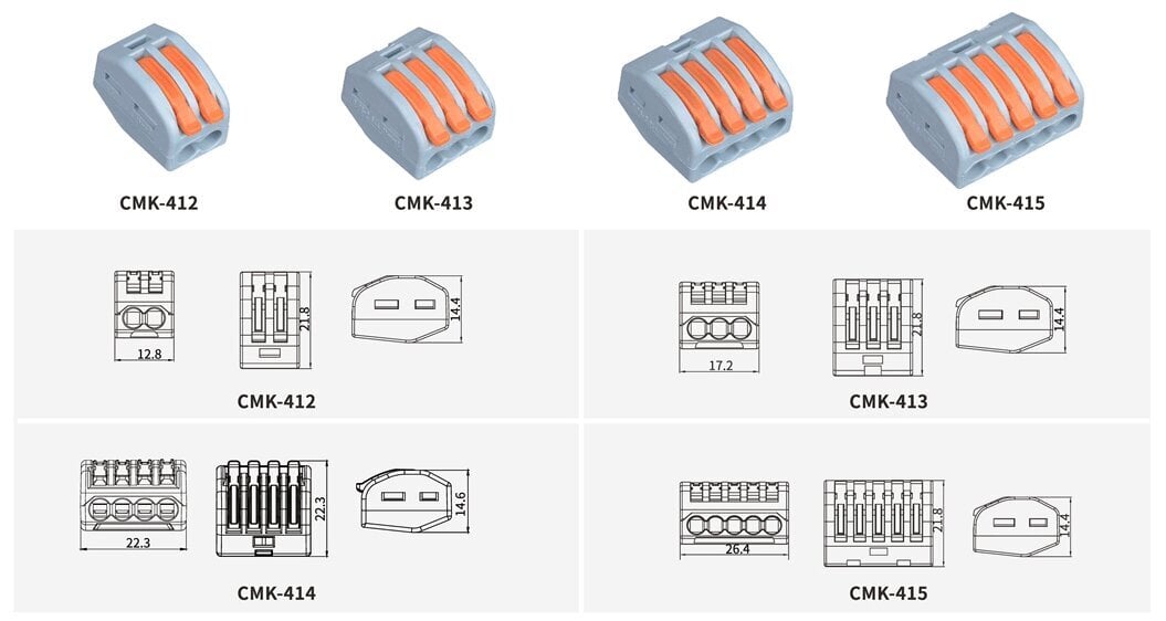 Kiirliitmik CMK-412 - 2x 0,08 kuni 2,5 (4,0) mm2, 50 tk цена и информация | Tekstiilkaablid ja elektriklemmid | kaup24.ee