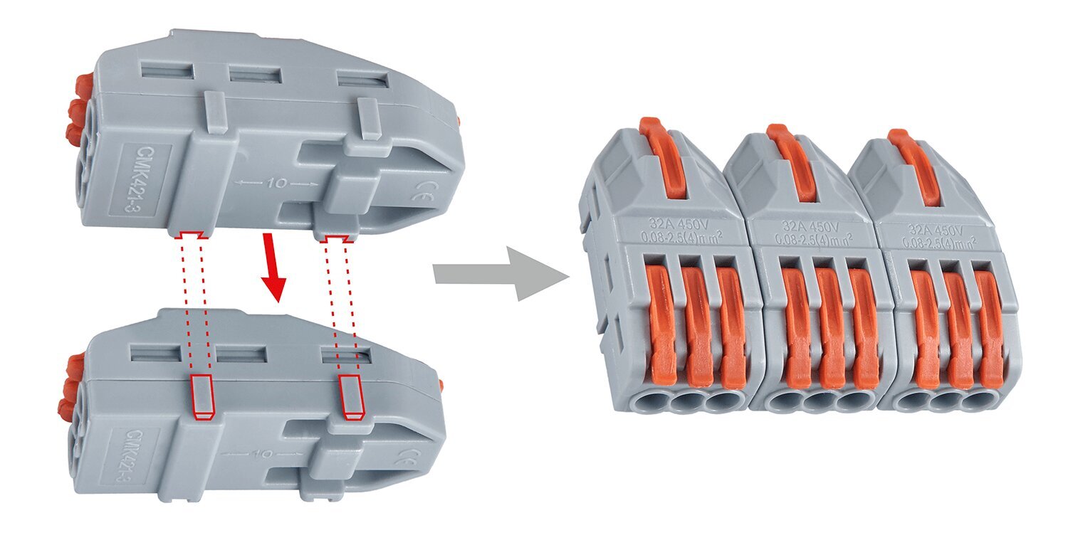 Kiirliitmik CMK_21_3 - 4x 0,08 kuni 2,5 (4,0) mm2, 25 tk hind ja info | Tekstiilkaablid ja elektriklemmid | kaup24.ee
