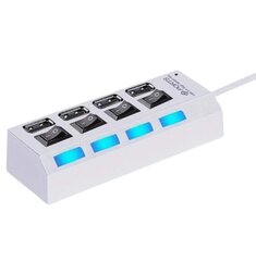4 pordiga LED USB 2.0 adapteri jaoturi lüliti valge цена и информация | Адаптеры и USB-hub | kaup24.ee