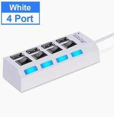 4-портовый адаптер-концентратор USB 2.0 со светодиодной подсветкой, белый цена и информация | Адаптеры и USB-hub | kaup24.ee