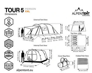 5-местная палатка AlpenTent Tour 5 XXL цена и информация | Палатки | kaup24.ee