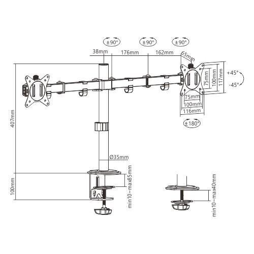 Gembird MA-D2-01 hind ja info | Monitori hoidjad | kaup24.ee