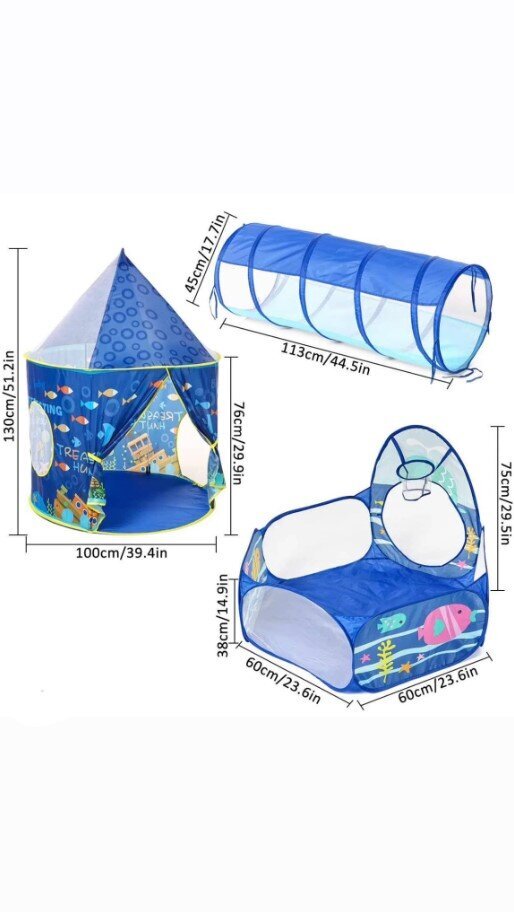 Laste mängukomplekt 3 in 1 telk, tunnel ja kuivbassein. hind ja info | Mänguväljakud, mängumajad | kaup24.ee