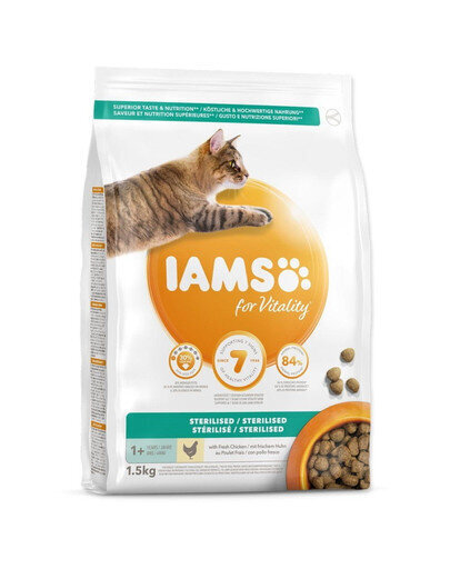 Iams for Vitality steriliseeritud kassidele kanaga, 1.5 kg hind ja info | Kuivtoit kassidele | kaup24.ee