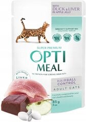 Optimeal hairball влажный корм для кошек  - утка, печень в яблочном желе 12 х 85 г цена и информация | Кошачьи консервы | kaup24.ee