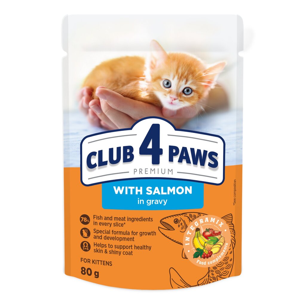 Club 4 Paws Premium niiske kassipoegade toit - lõhe kastmes, 24 x 80g цена и информация | Konservid kassidele | kaup24.ee