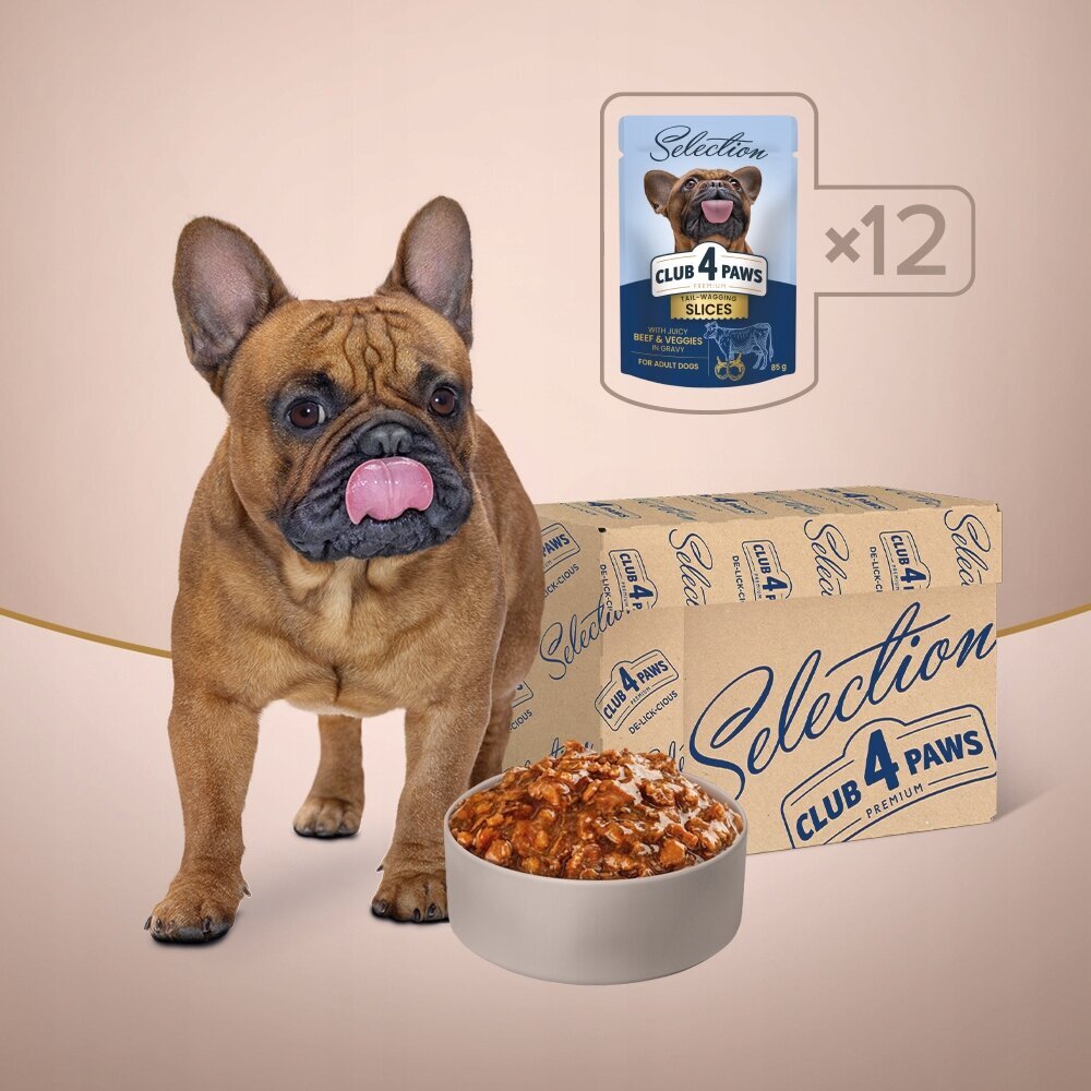 Club 4 Paws Premium märgtoit koertele - veiseliha köögiviljadega kastmes 12 x 85g hind ja info | Konservid koertele | kaup24.ee