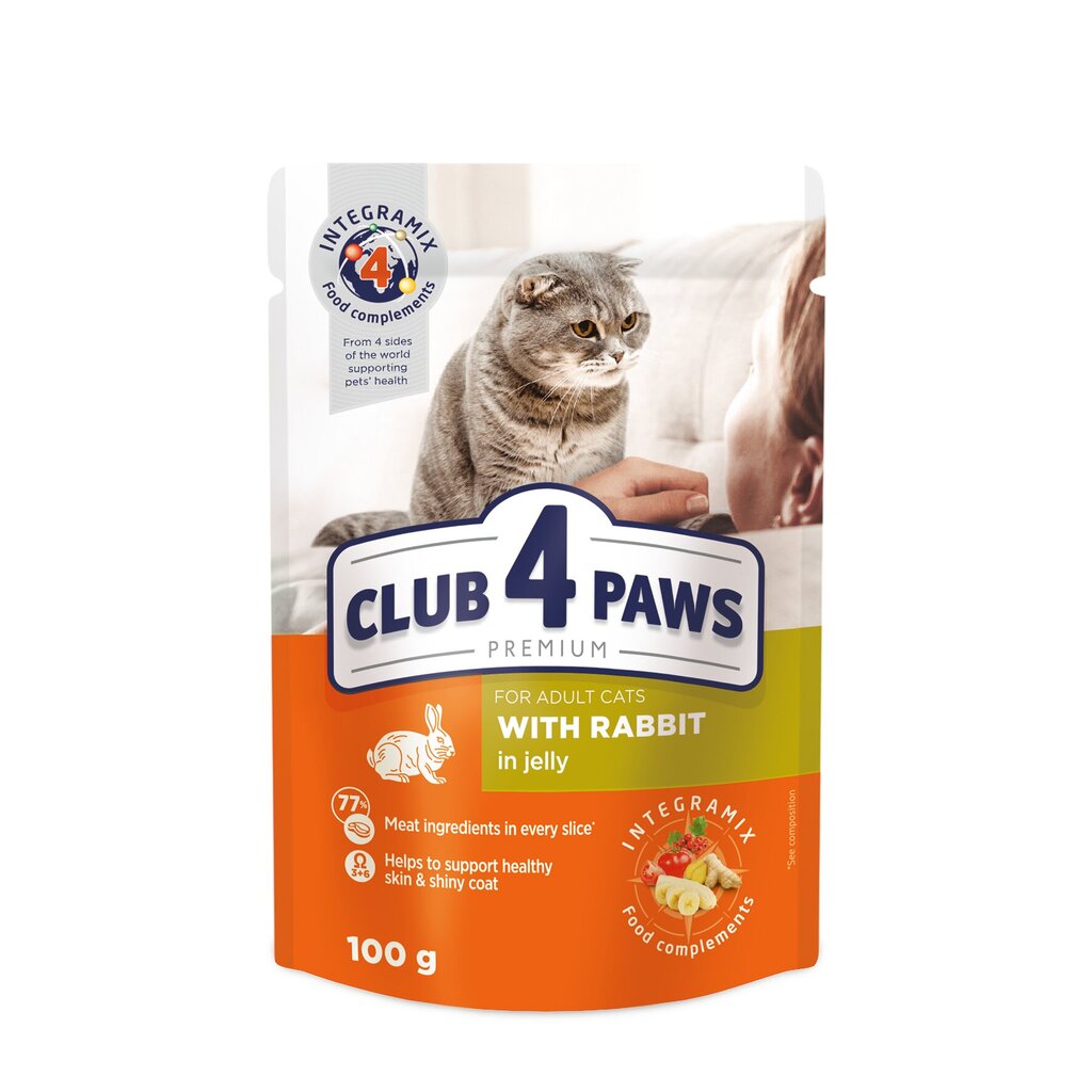 Club 4 Paws Premium niiske kassitoit - küüliku želee, 24 x 100g цена и информация | Konservid kassidele | kaup24.ee