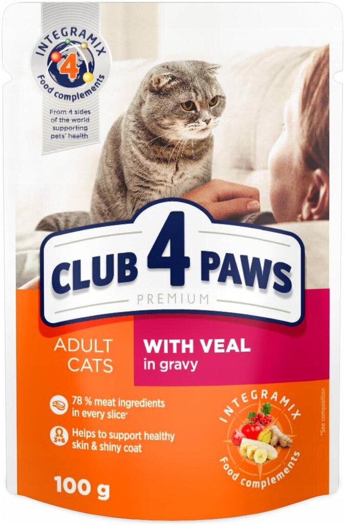 Club 4 Paws Premium niiske kassitoit - Vasikaliha kastmes, 24 x 100 g hind ja info | Konservid kassidele | kaup24.ee