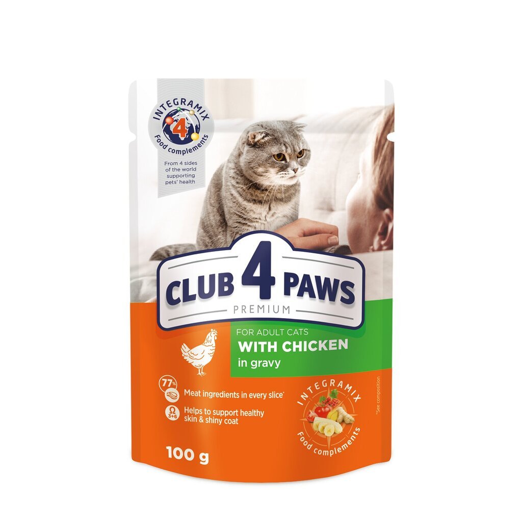 Club 4 Paws Premium märgtoit kassidele - kana kastmes, 24 x 100g hind ja info | Konservid kassidele | kaup24.ee