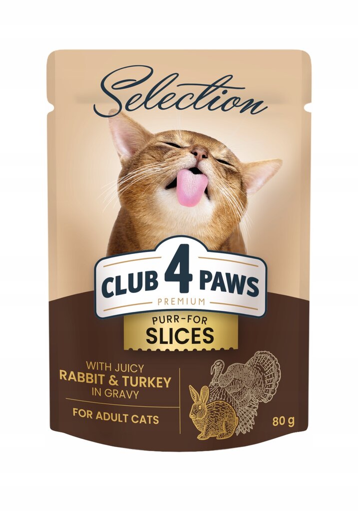 Club 4 Paws Premium Selection niiske kassitoit - küülik ja kalkunikaste, 12 x 80g hind ja info | Konservid kassidele | kaup24.ee