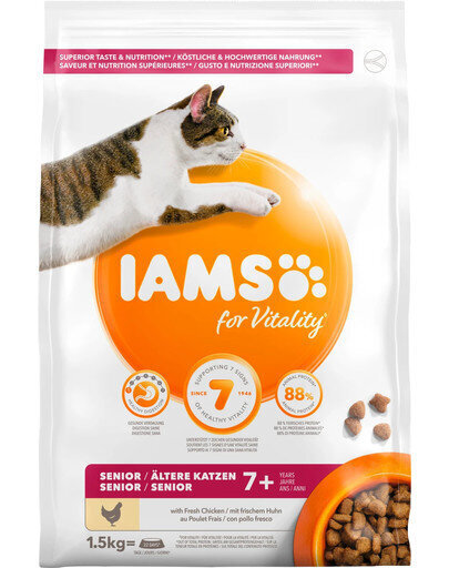 Iams For Vitality vanematele kassidele kanaga, 1.5 kg hind ja info | Kuivtoit kassidele | kaup24.ee