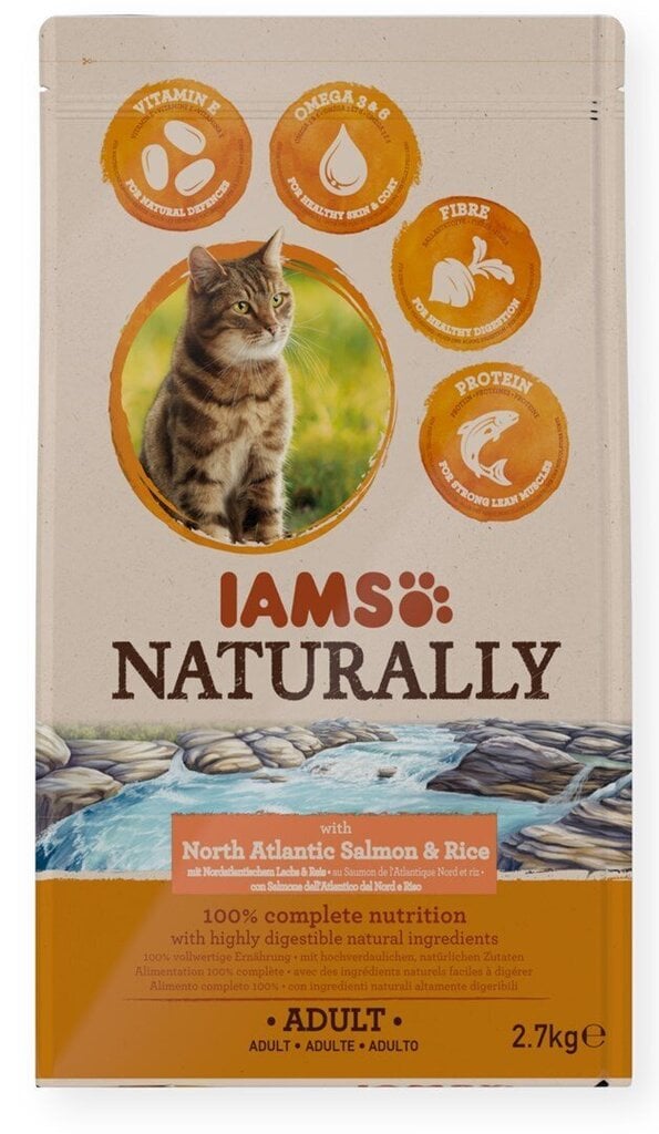 Iams Naturally täiskasvanud kassidele Põhja-Atlandi lõhe ja riisiga, 2.7 kg цена и информация | Kuivtoit kassidele | kaup24.ee