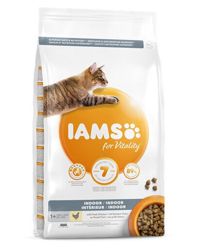 Iams For Vitality Indoor täiskasvanud kassidele kanaga, 10 kg hind ja info | Kuivtoit kassidele | kaup24.ee