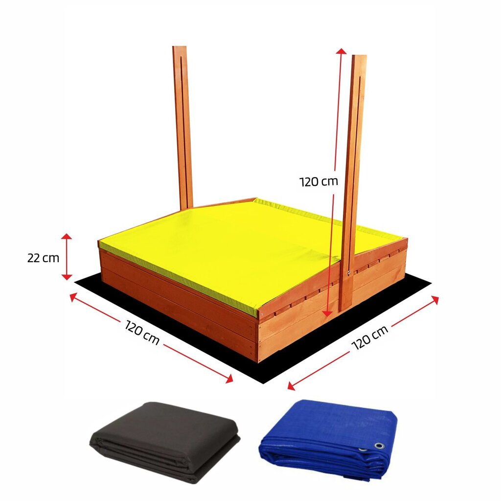 Immutatud puidust liivakast katusega 120×120 cm, kollane цена и информация | Liivakastid, liiv ja mänguasjad | kaup24.ee