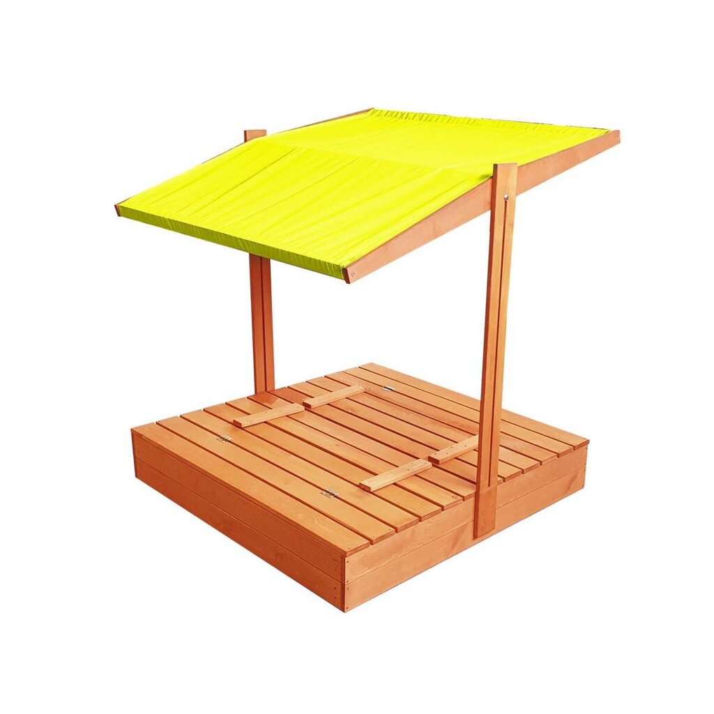 Immutatud puidust liivakast katusega 120×120 cm, kollane цена и информация | Liivakastid, liiv ja mänguasjad | kaup24.ee