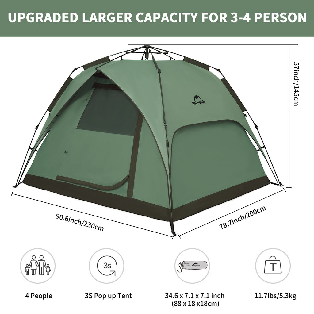 Naturehike Cape5 Square poolautomaatne telk neljale inimesele цена и информация | Telgid | kaup24.ee