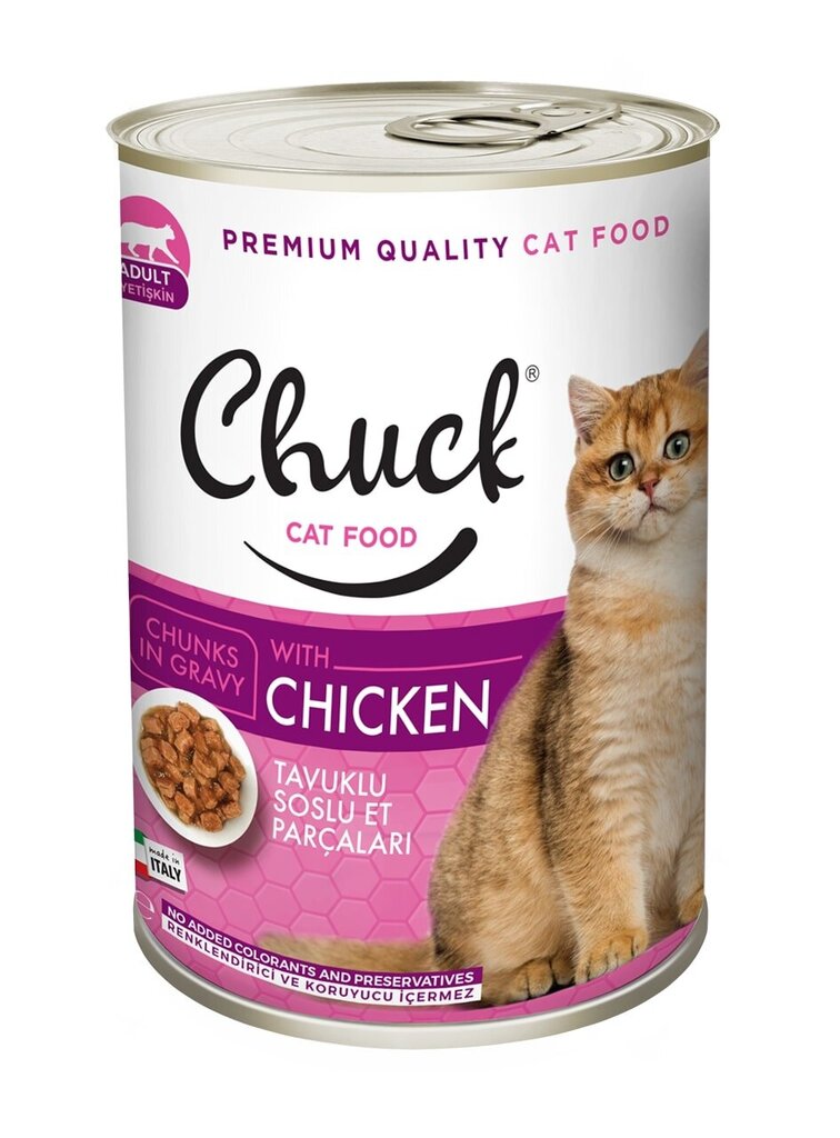 Chuck Chunks Adult Cat Kanakonserv kassidele kanaga, 400g x 10 tk hind ja info | Konservid kassidele | kaup24.ee