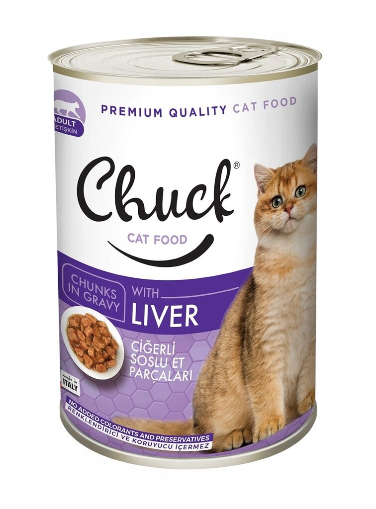 Chuck Chunks Adult Cat Liver konserv maksaga kassidele, 400g x 10 tk hind ja info | Konservid kassidele | kaup24.ee