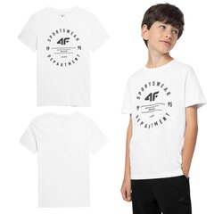 Футболка 4F для мальчиков, белая, р. 128 цена и информация | Рубашки для мальчиков | kaup24.ee
