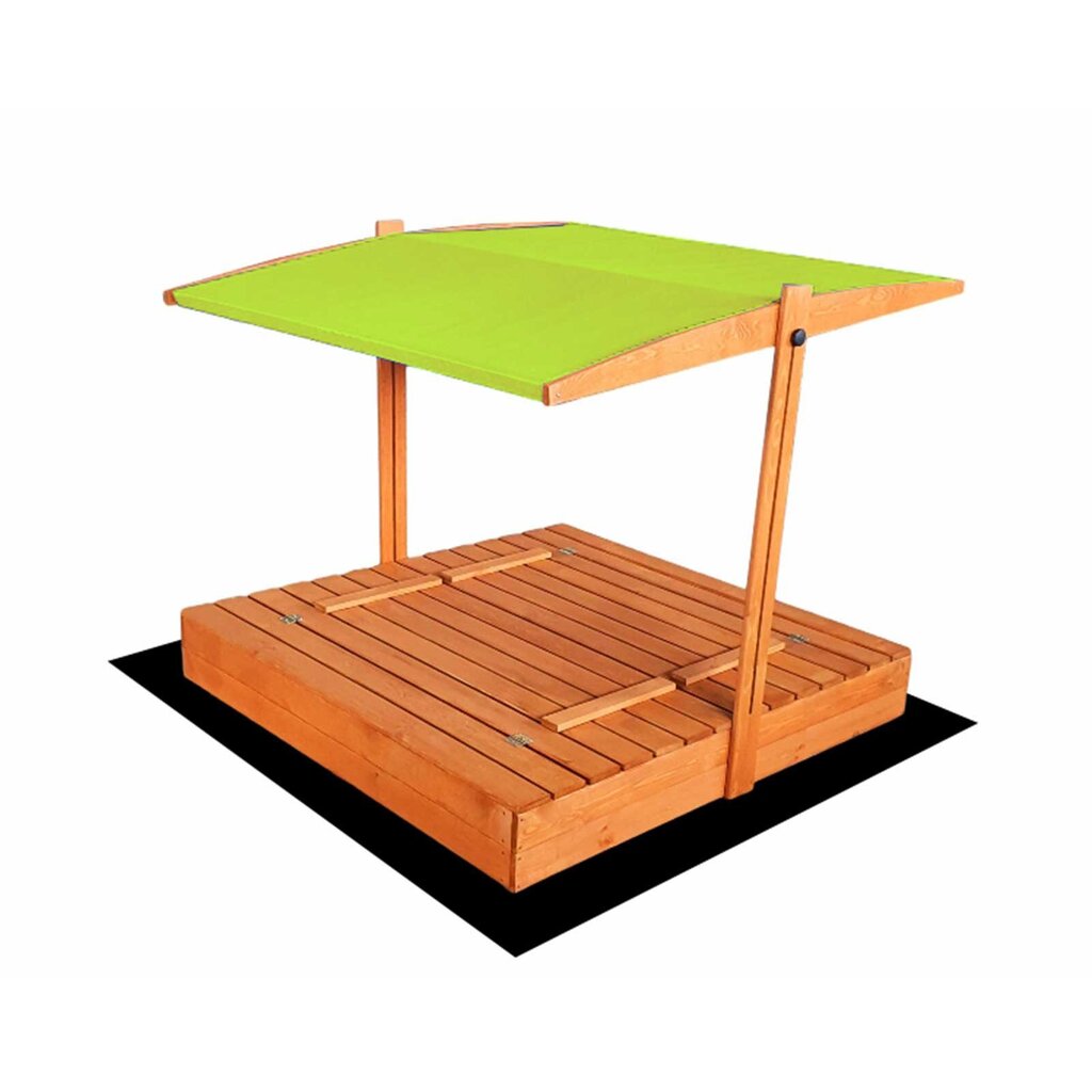 Immutatud puidust liivakast koos liiva ja katusega, 140×140 cm (roheline) hind ja info | Liivakastid, liiv ja mänguasjad | kaup24.ee