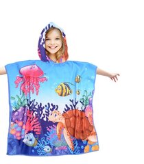 Laste rannarätik-pontšo kapuutsiga "Aquarium", 60x90cm hind ja info | Rätikud, saunalinad | kaup24.ee