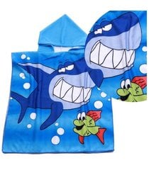 Laste rannarätik-pontšo kapuutsiga "Blue Shark", 60x90cm hind ja info | Rätikud, saunalinad | kaup24.ee