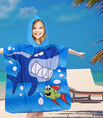 Laste rannarätik-pontšo kapuutsiga "Blue Shark", 60x90cm цена и информация | Полотенца | kaup24.ee