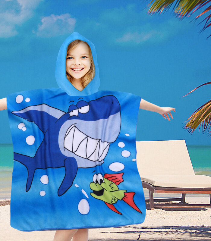 Laste rannarätik-pontšo kapuutsiga "Blue Shark", 60x90cm цена и информация | Rätikud, saunalinad | kaup24.ee