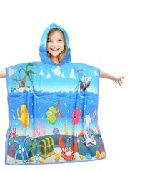 Laste rannarätik-pontšo kapuutsiga "Treasure Island", 60x90cm hind ja info | Rätikud, saunalinad | kaup24.ee